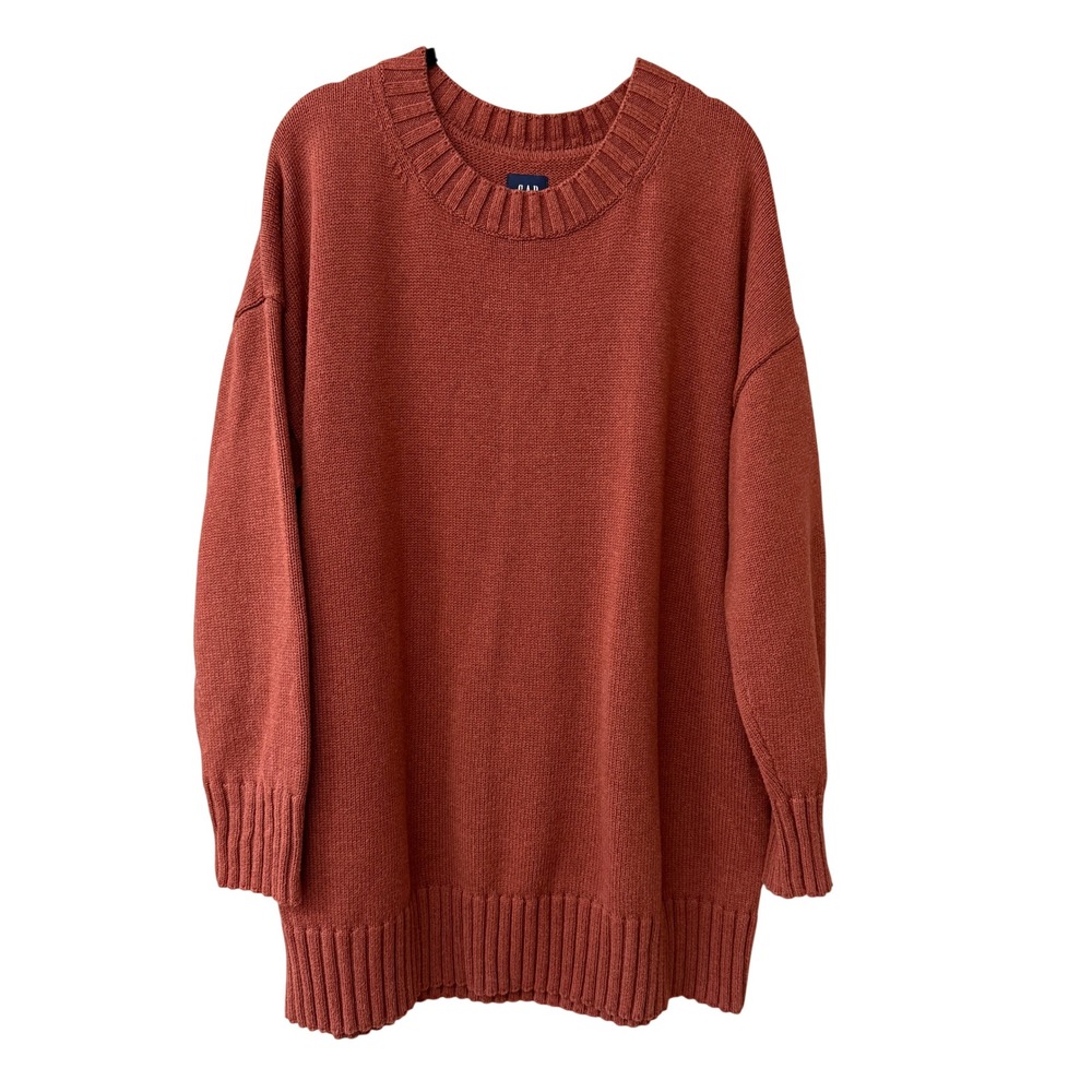 Gap Womens Maternity Cotton Tunic Sweater Size Large Rust Ribbed Earthy Autumn